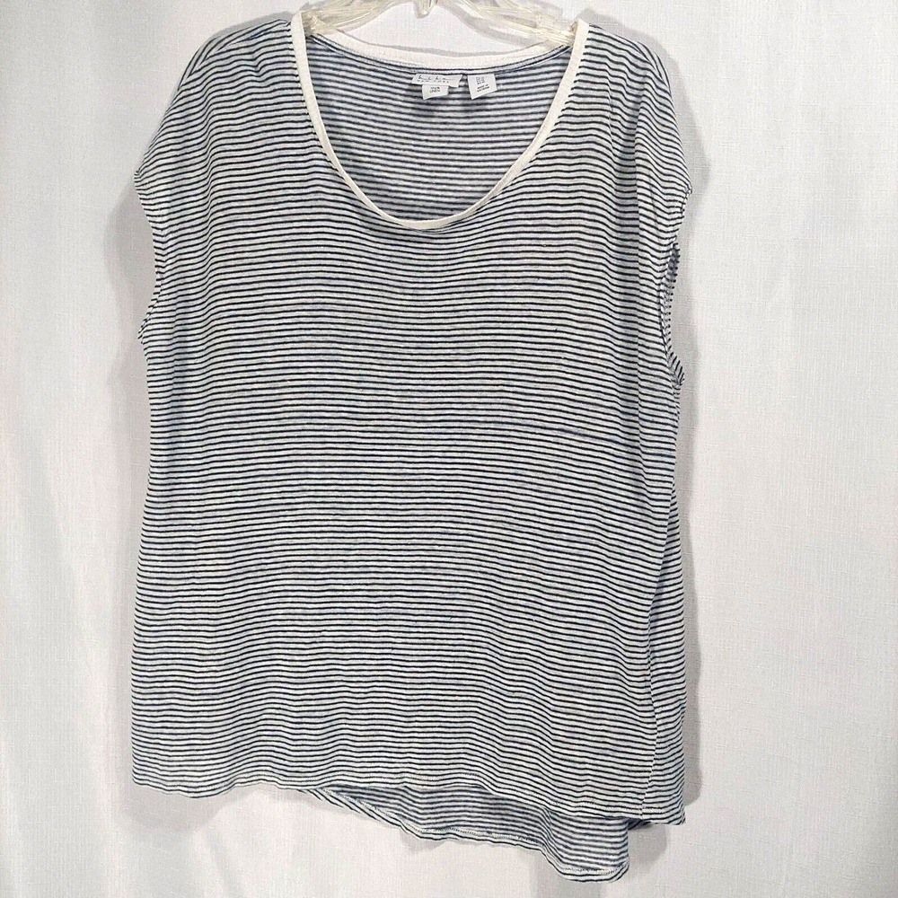 Nicole Miller NY Womens XL Sleeveless Tee Pullover Linen Striped Lightweight